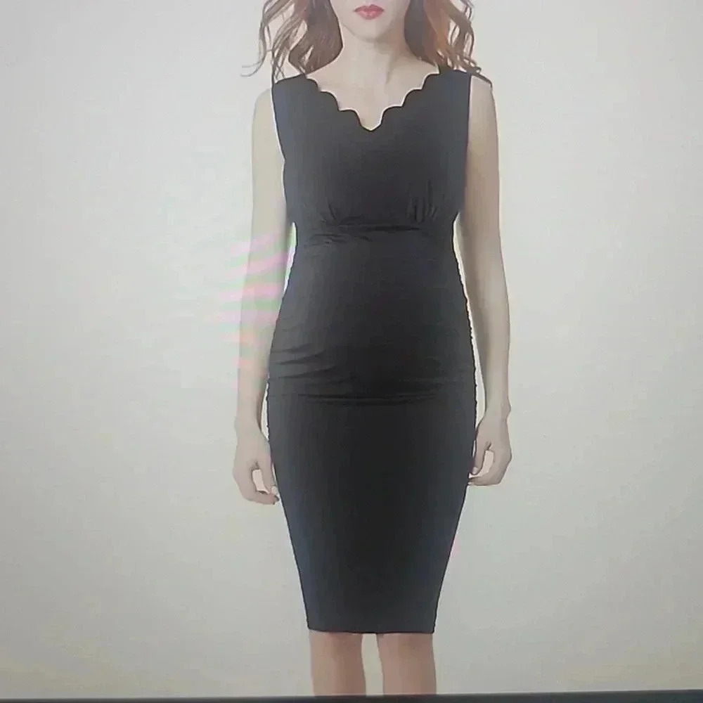 KIMI+KAI MATERNITY SCALLOPED V-NECK MIDI DRESS SIZE S